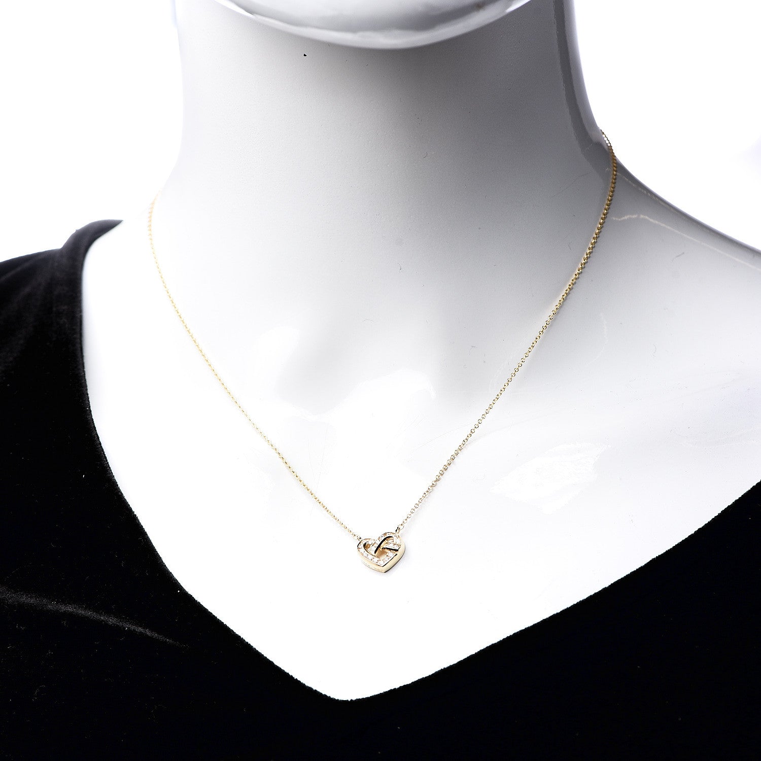 Tiffany 18K Yellow Gold Diamond Heart Knot Pendant Necklace 2 of 8