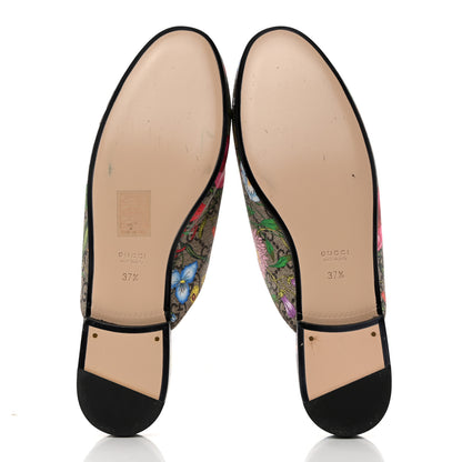 Gucci GG Supreme Monogram Flora Womens Princetown Slippers 37.5 Beige Ebony Multicolor Rosso 5 of 9