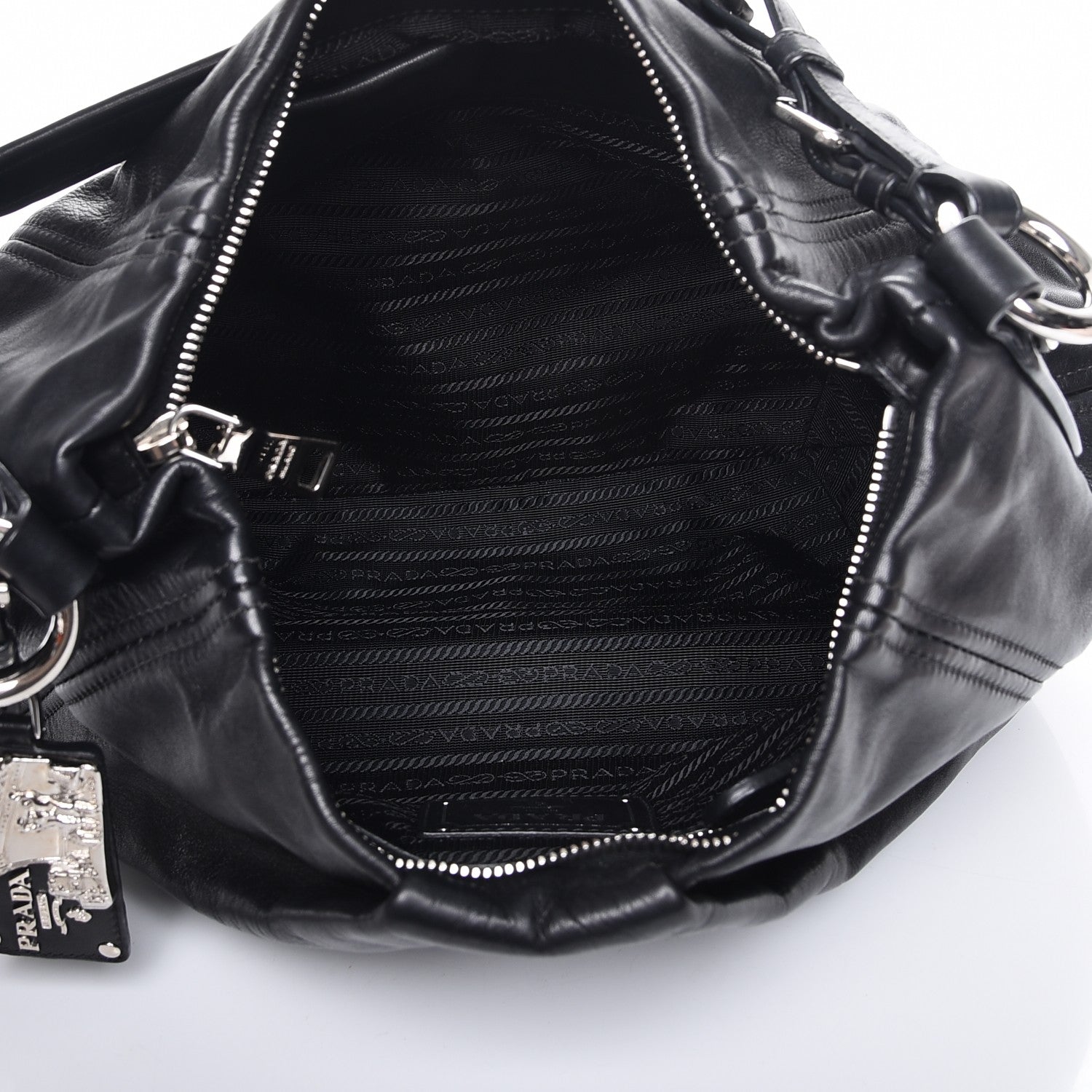 Prada Soft Calf Pleated Hobo Nero Black 5 of 8