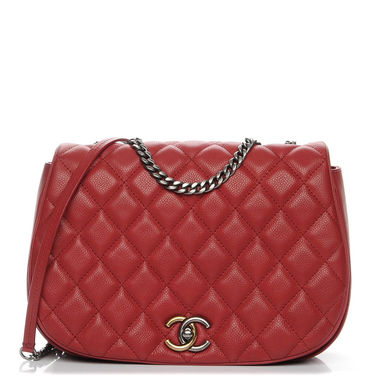 Caviar Quilted Casual Pocket Messenger Flap Red