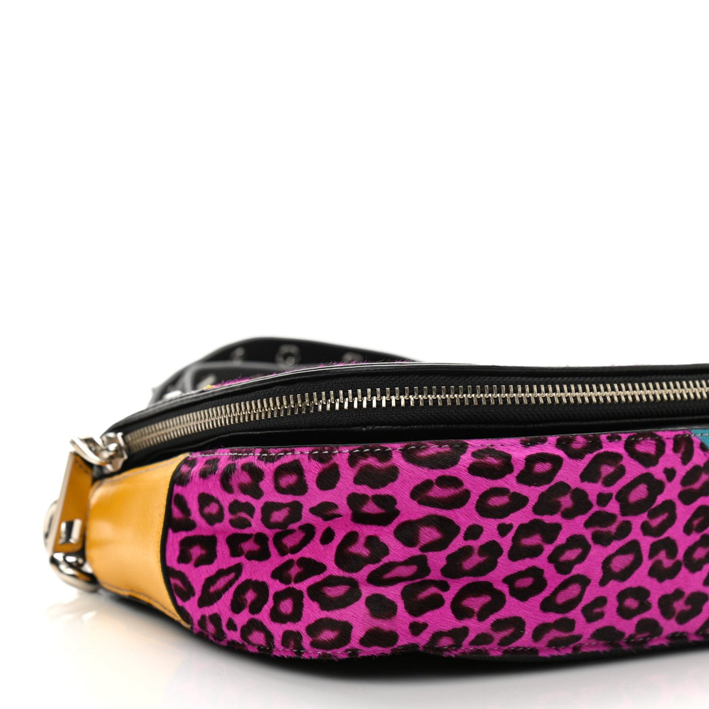 Calfskin Print Nomad Patchwork Saddle Bag Black Multicolor