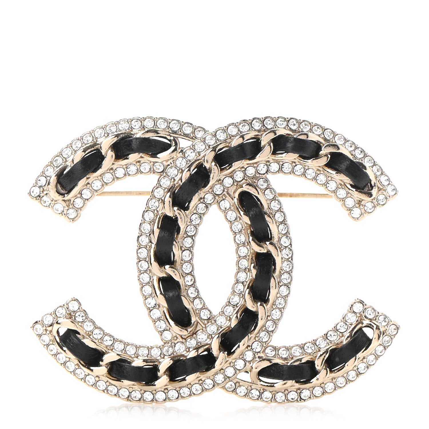 Chanel Lambskin Crystal CC Chain Brooch Black Gold 1 of 5