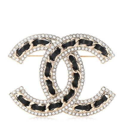 Chanel Lambskin Crystal CC Chain Brooch Black Gold 1 of 5