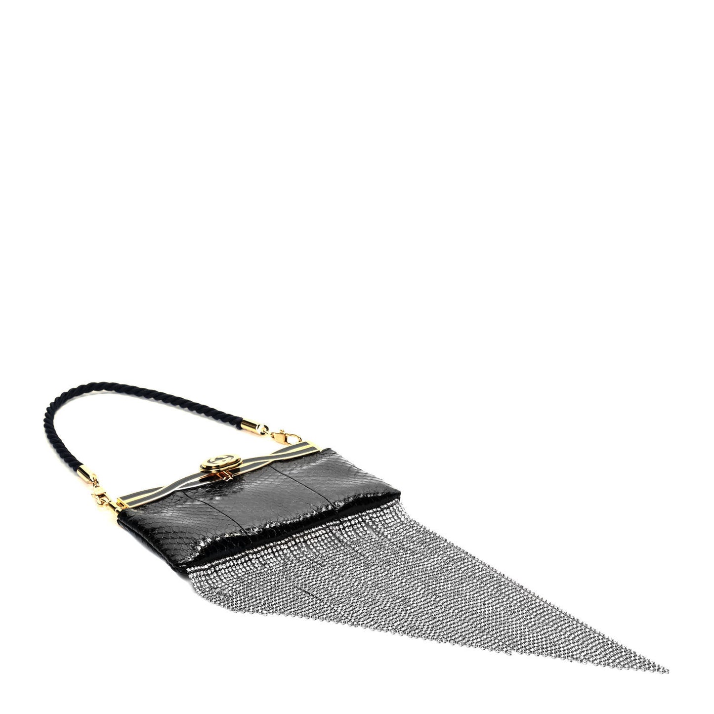 Snakeskin Crystal Fringe Broadway Evening Clutch Bag Black