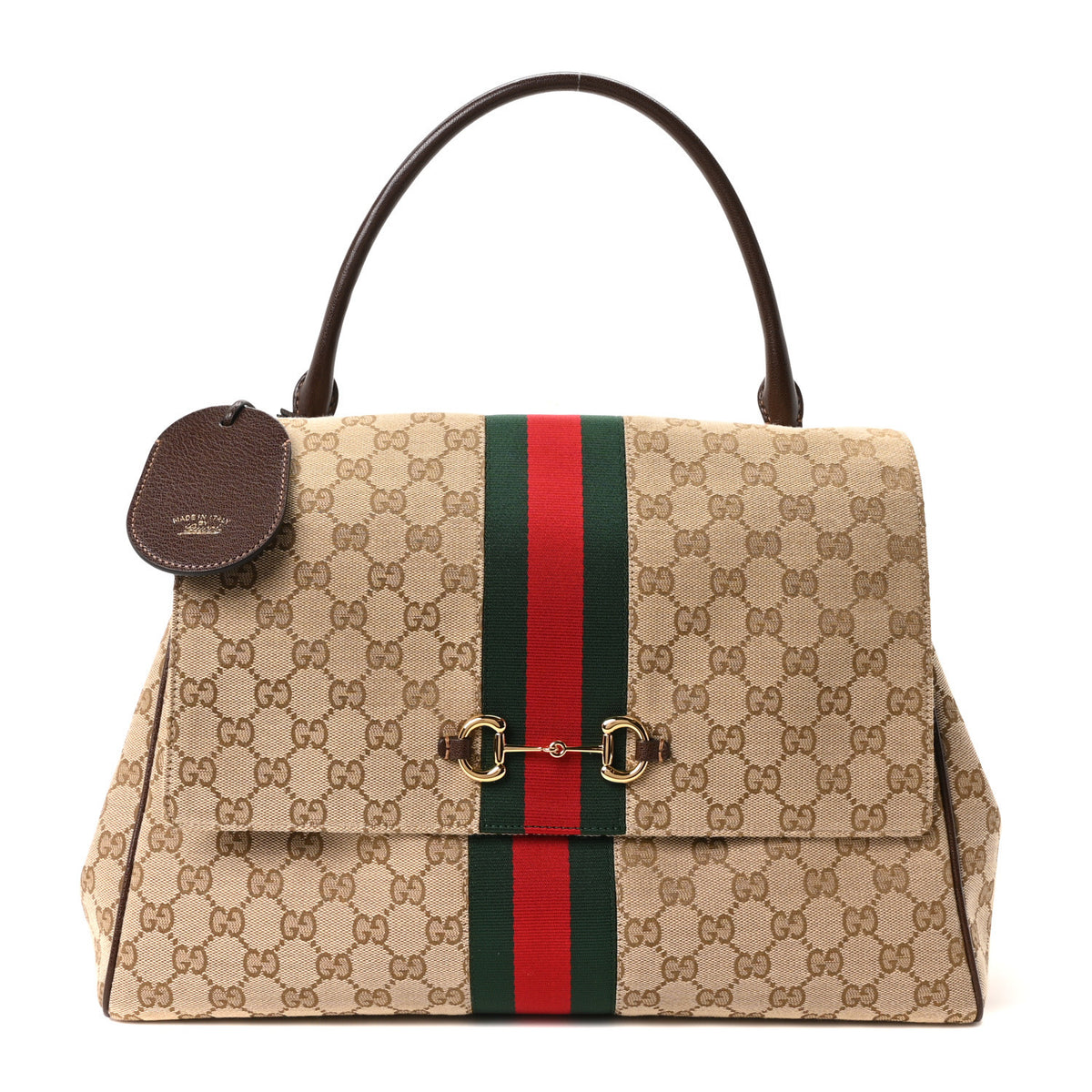 GG Monogram Web Large Paparazzo Top Handle Bag Sand Brown