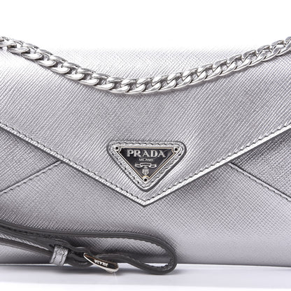 Prada Saffiano Triangle Wristlet Crossbody Wallet Cromo 9 of 10