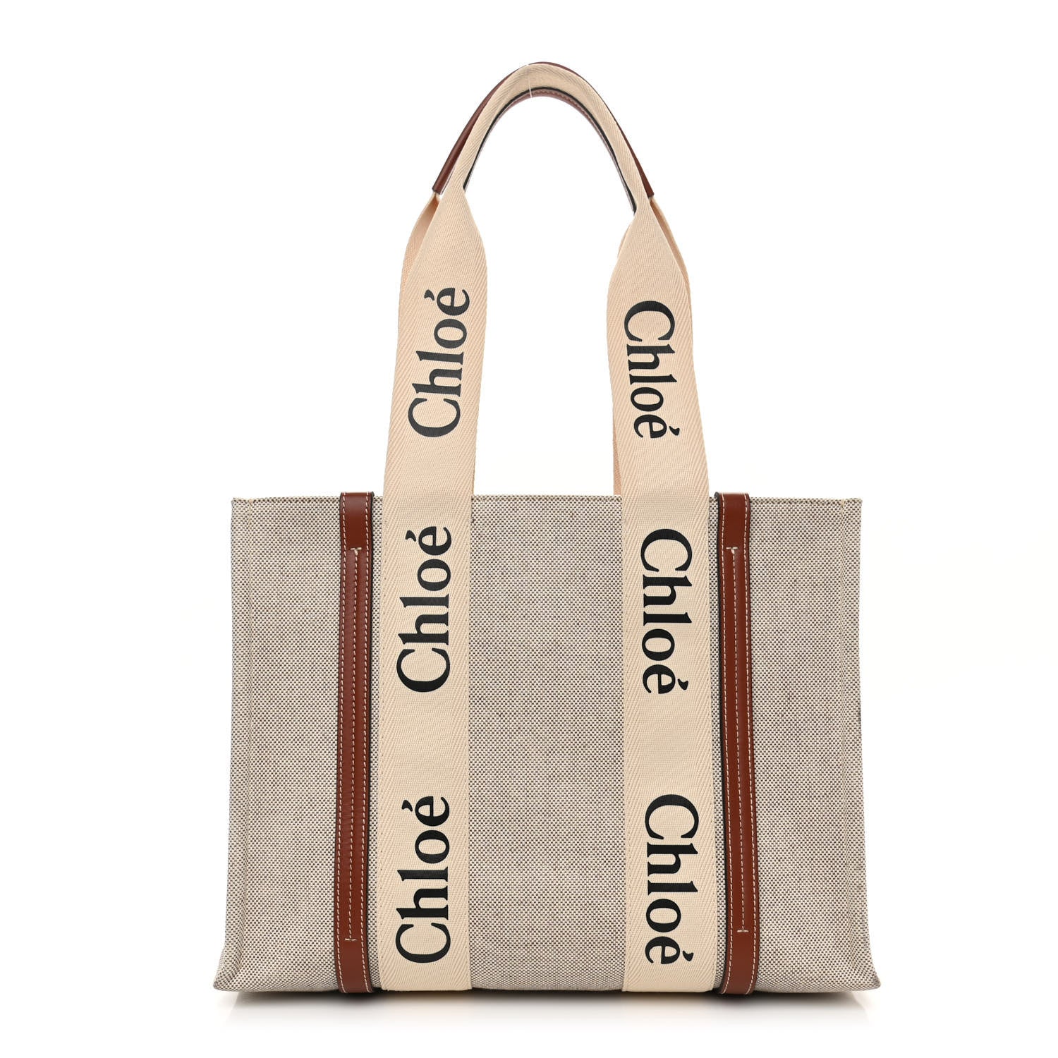 Chloe Cotton Calfskin Medium Woody Ribbon Tote White Brown 1 of 11