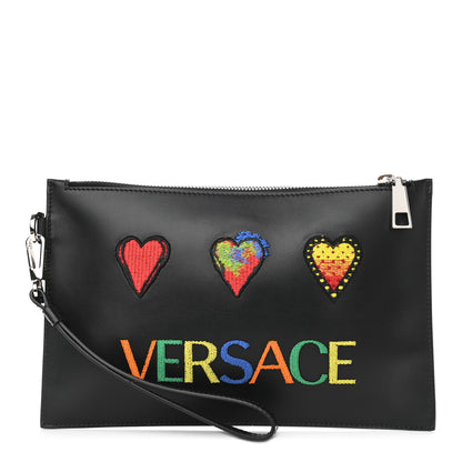 Versace Calfskin Small Embroidered Hearts Logo Clutch 1 of 9