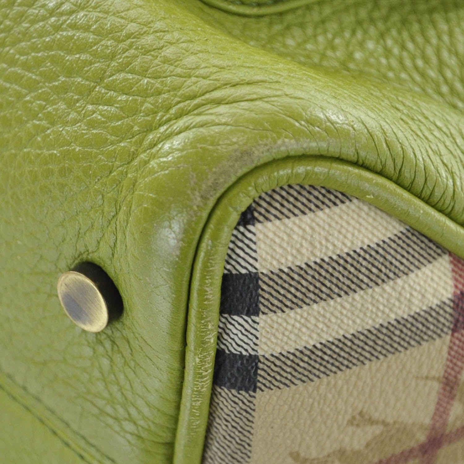 Burberry Leather Haymarket Check Horn Toggle Shoulder Bag Green 12 of 17