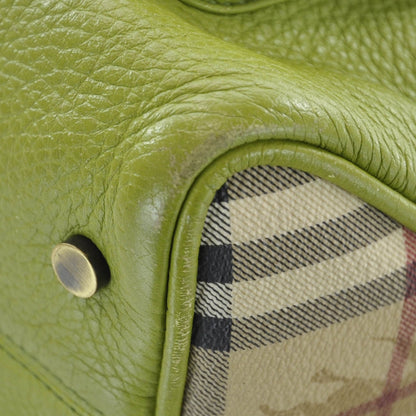 Burberry Leather Haymarket Check Horn Toggle Shoulder Bag Green 12 of 17