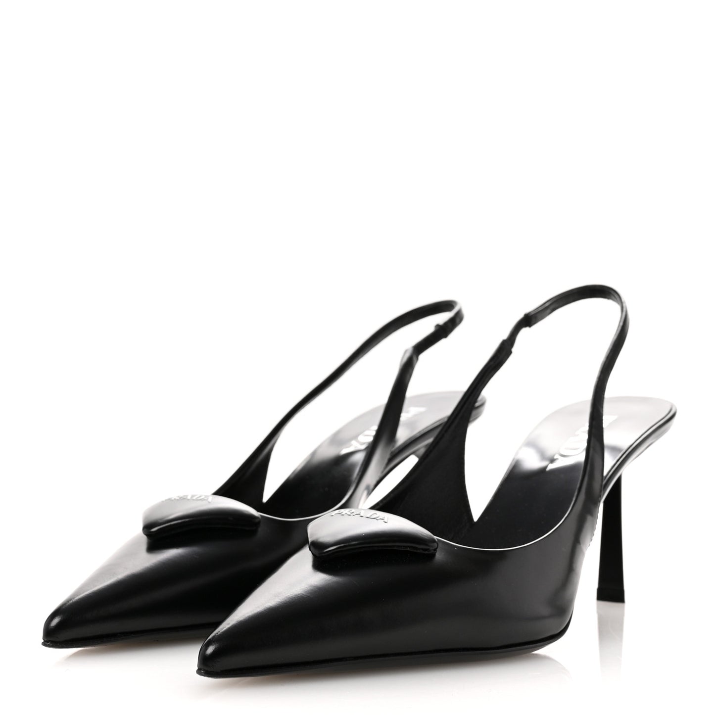 Spazzolato Triangle Logo Pointed Toe 75mm Slingback Pumps  38 Black