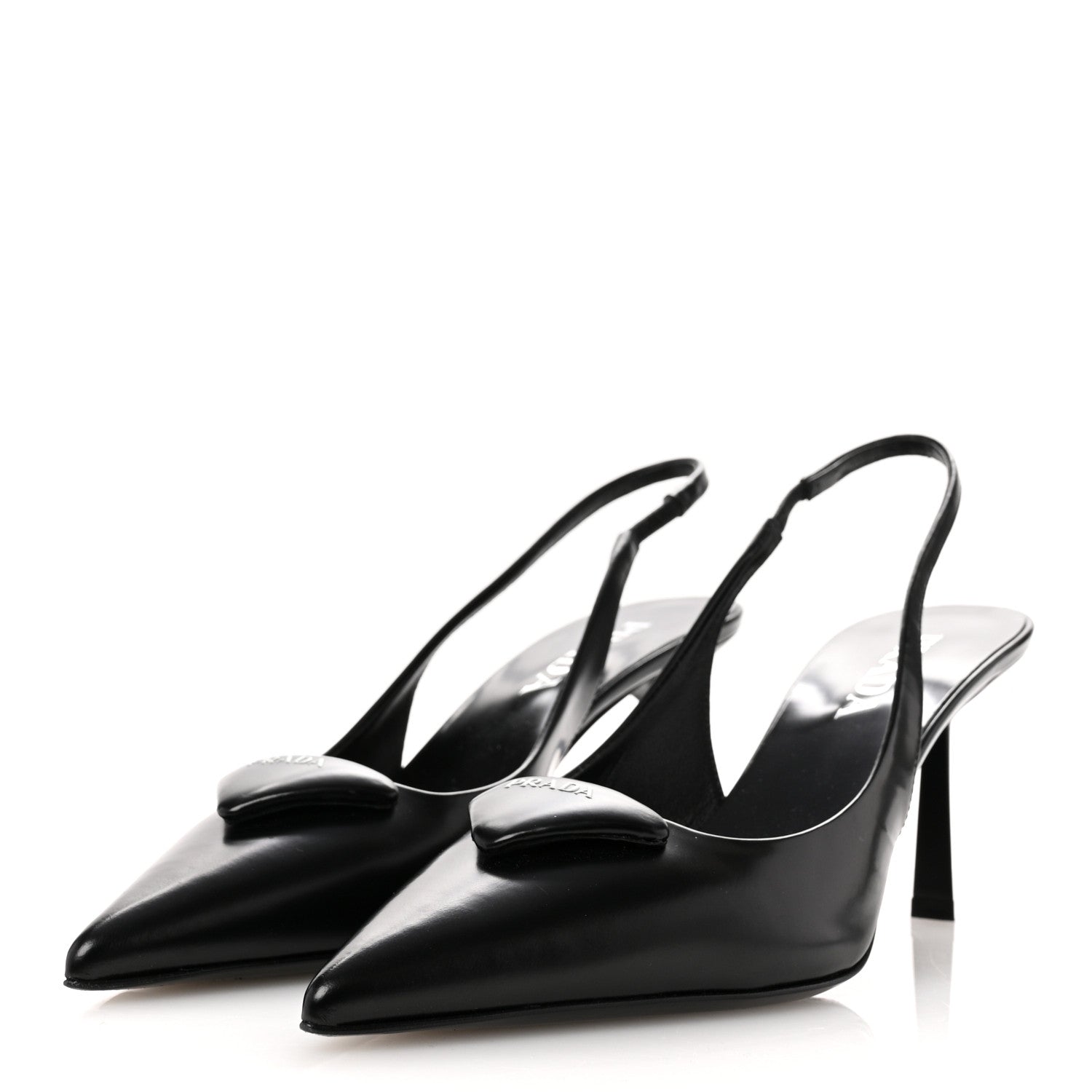Prada Spazzolato Triangle Logo Pointed Toe 75mm Slingback Pumps  38 Black 4 of 11