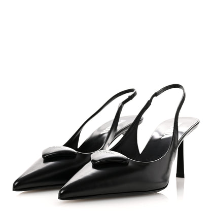 Prada Spazzolato Triangle Logo Pointed Toe 75mm Slingback Pumps  38 Black 4 of 11