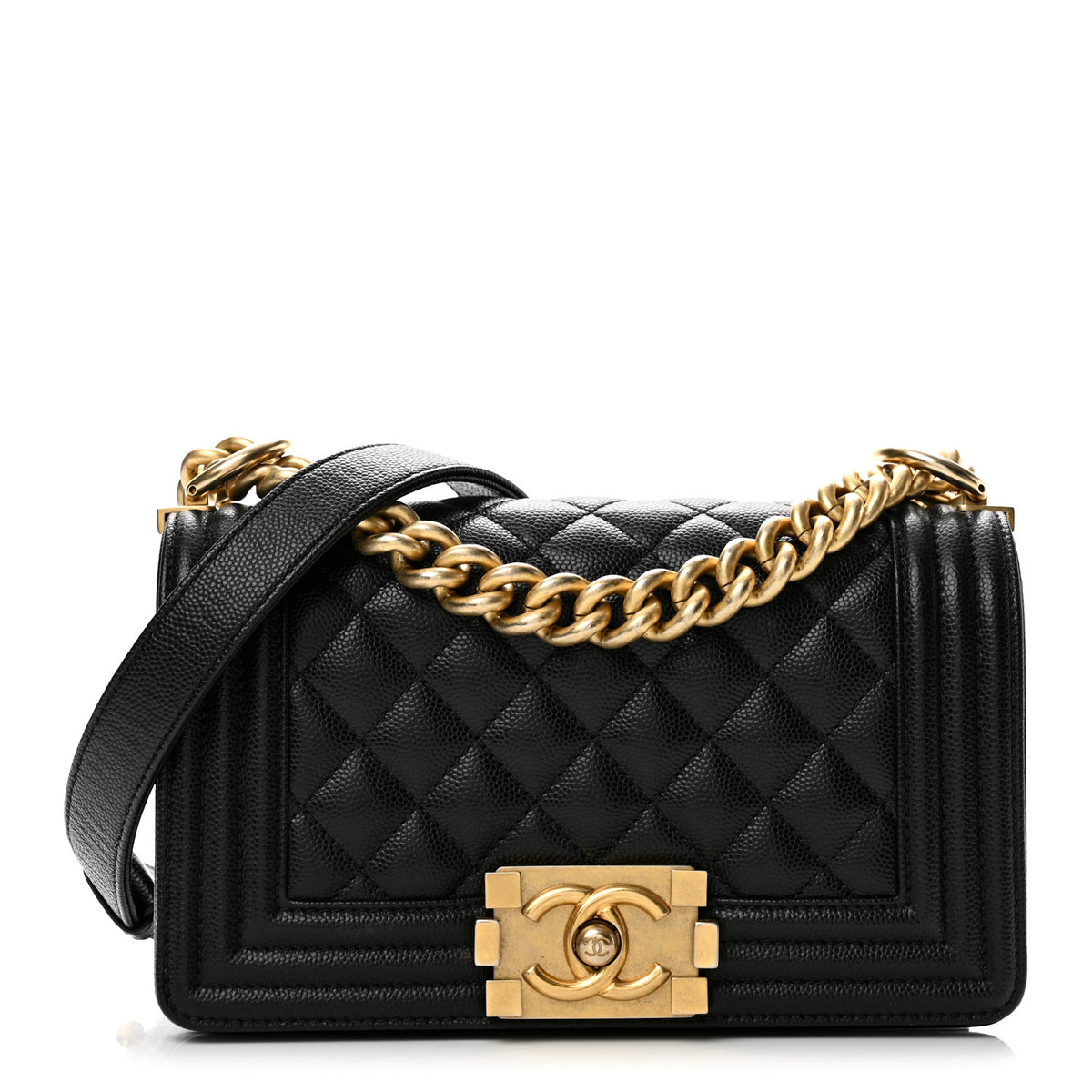Caviar Quilted Small Boy Flap Black