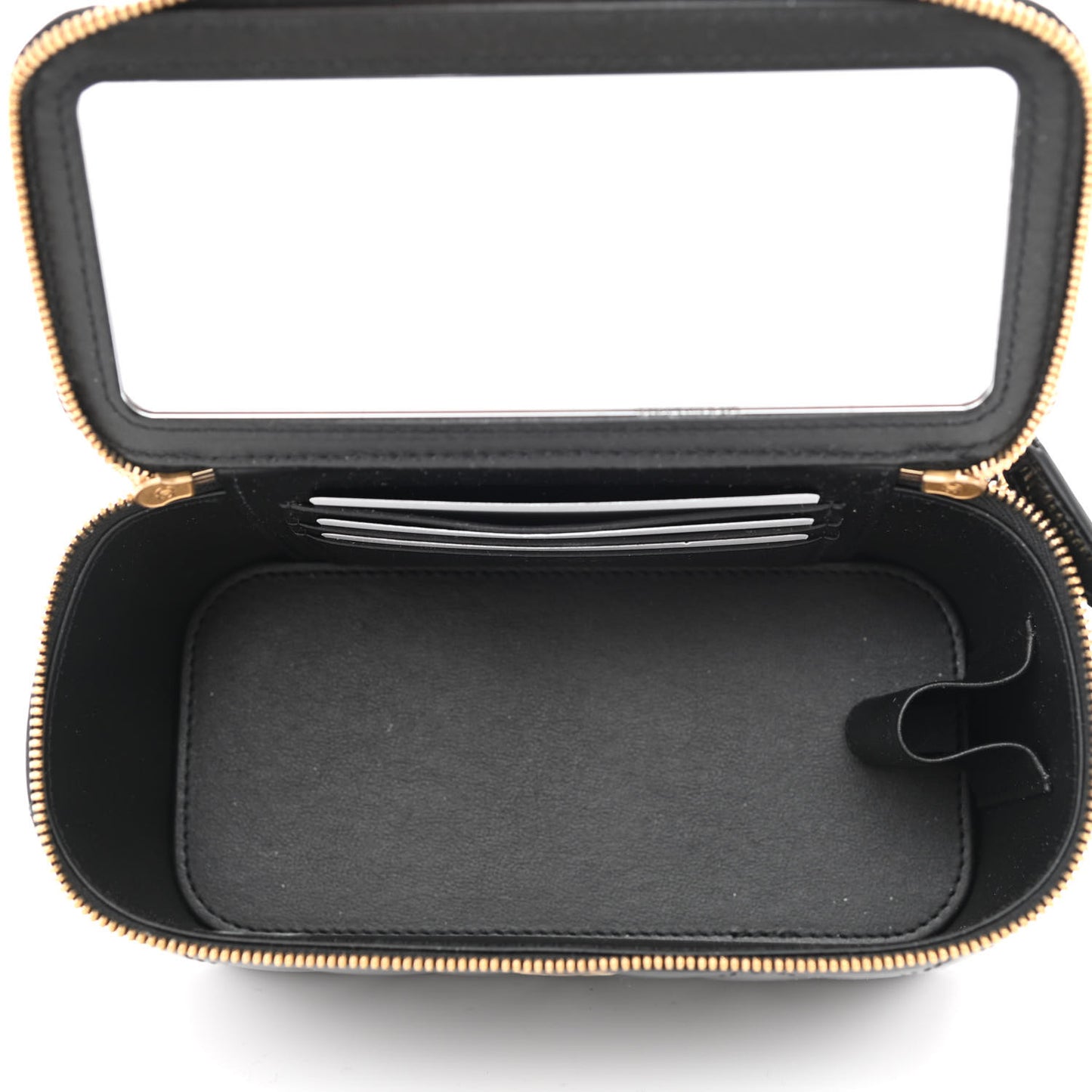 Patent Enamel Quilted Small Coco Hearts Vanity Case With Chain Black