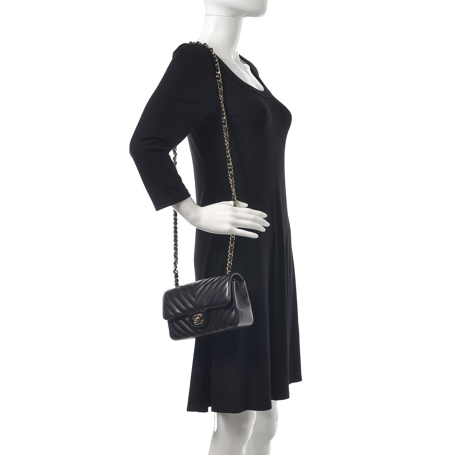 Chanel Lambskin Chevron Quilted Mini Rectangular Flap Black 2 of 17