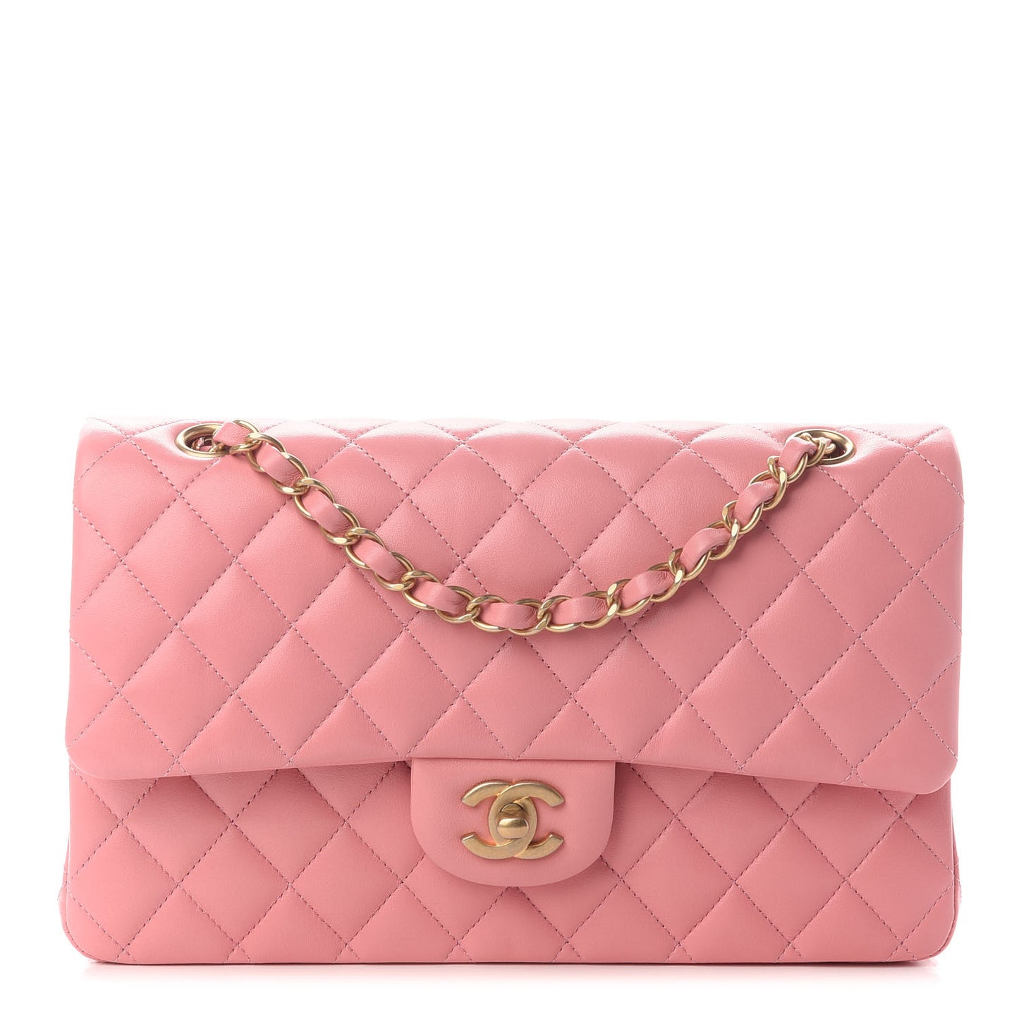 Lambskin Quilted Medium Double Flap Pink