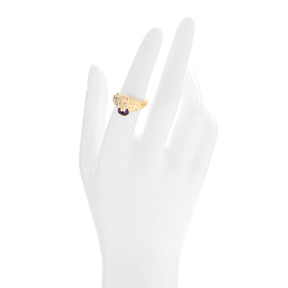 Gucci 18K Yellow Gold Diamond Amethyst Lion Head Ring 54 6.75 2 of 4