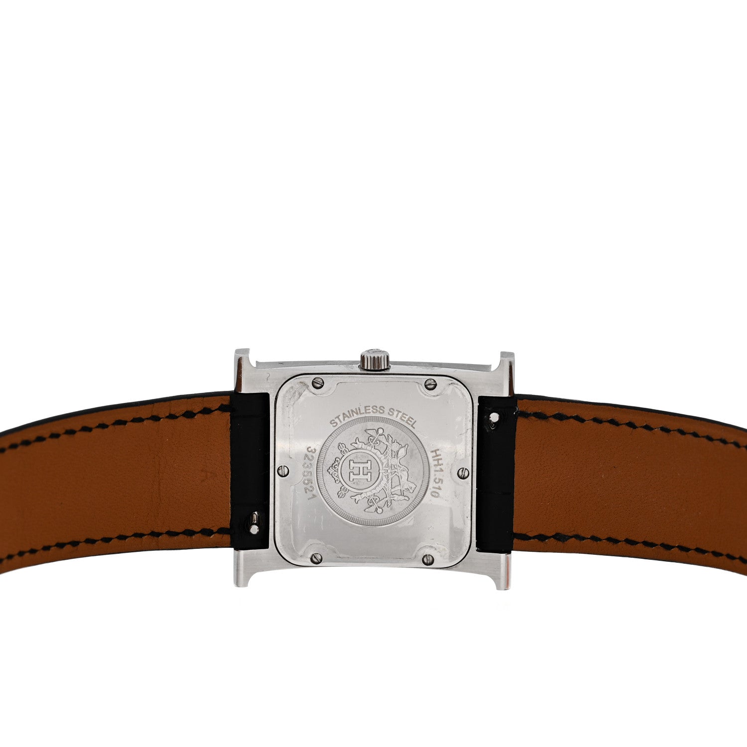Hermes Stainless Steel Alligator Diamond Mother of Pearl 26mm Heure H Hour Quartz Watch Noir 4 of 5