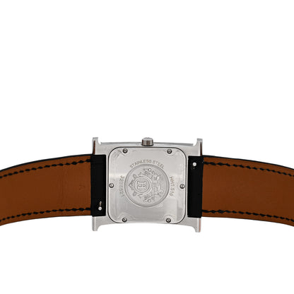 Hermes Stainless Steel Alligator Diamond Mother of Pearl 26mm Heure H Hour Quartz Watch Noir 4 of 5