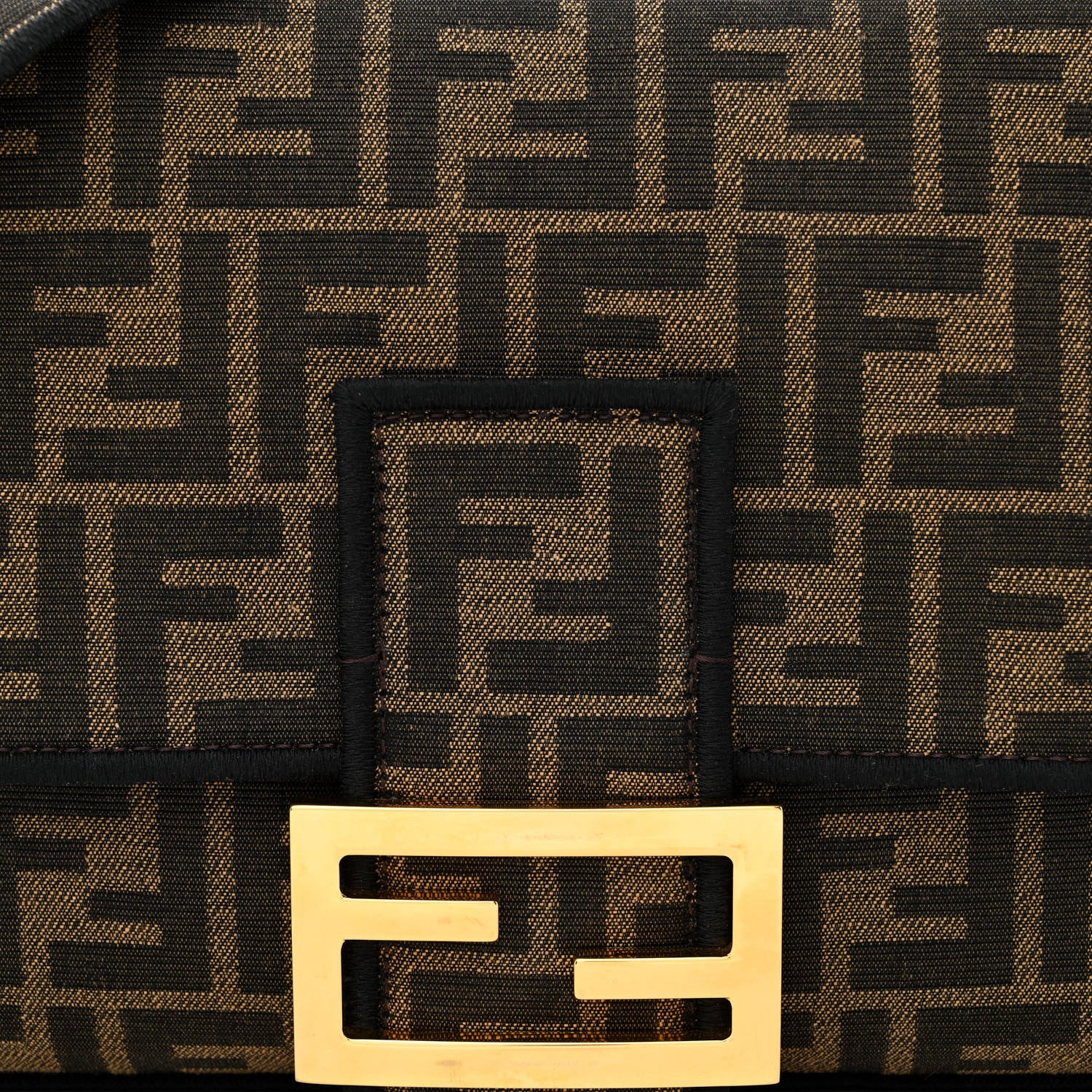 Fendi Fabric Jacquard FF 1974 Large Baguette Tobacco Moro Black 8 of 12