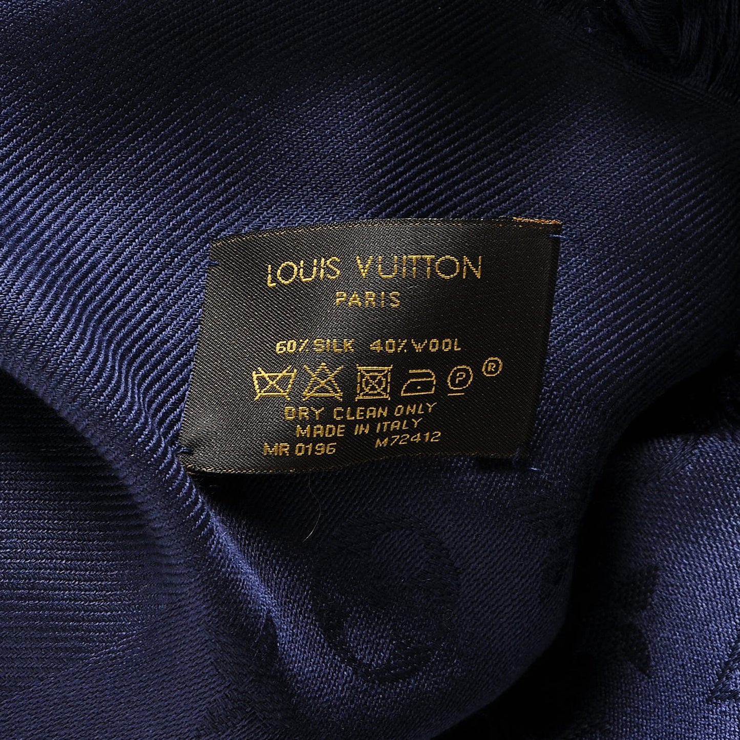 Wool Silk Monogram Shawl Blue Nuit