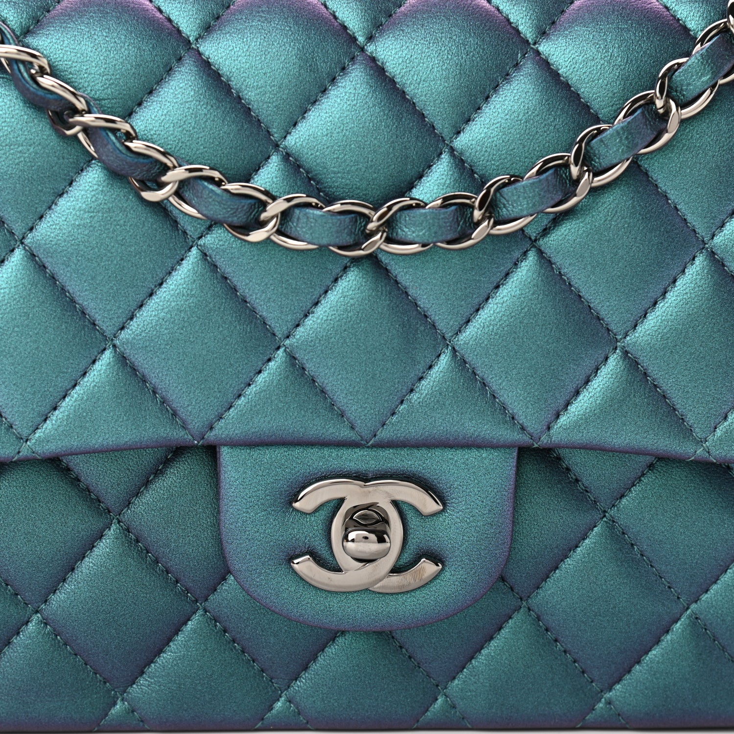 Chanel Iridescent Lambskin Quilted Medium Double Flap Turquoise 8 of 10