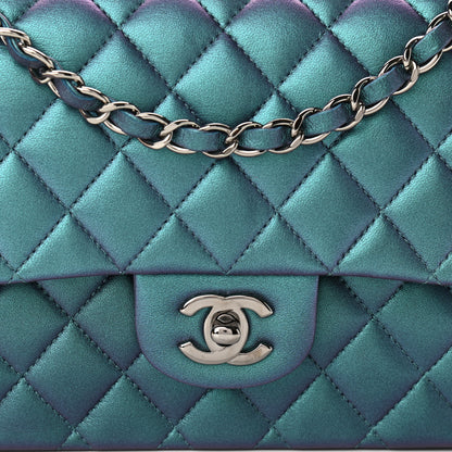 Chanel Iridescent Lambskin Quilted Medium Double Flap Turquoise 8 of 10