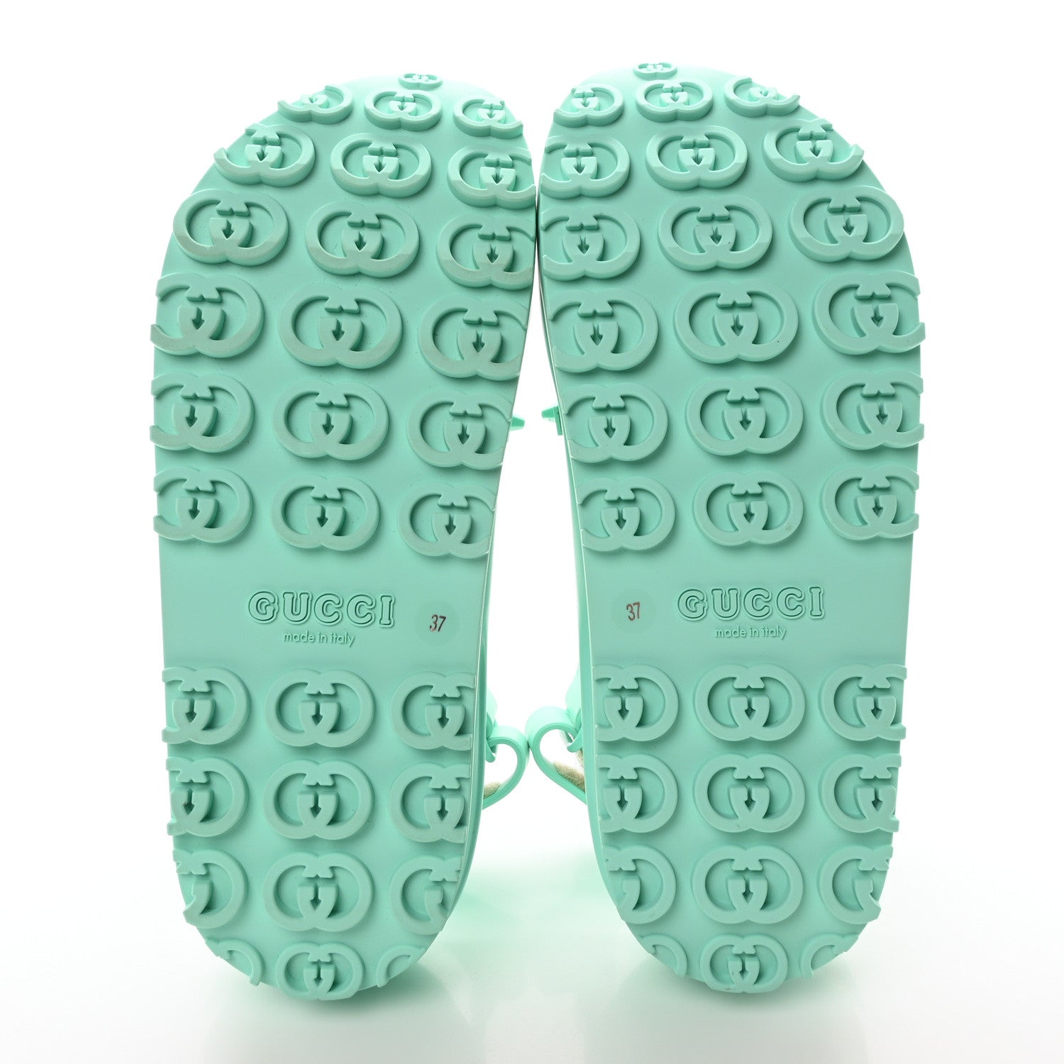 Gucci Soft Rubber Horsebit Womens Slingback Sandals 37 Teal Cyan 6 of 8
