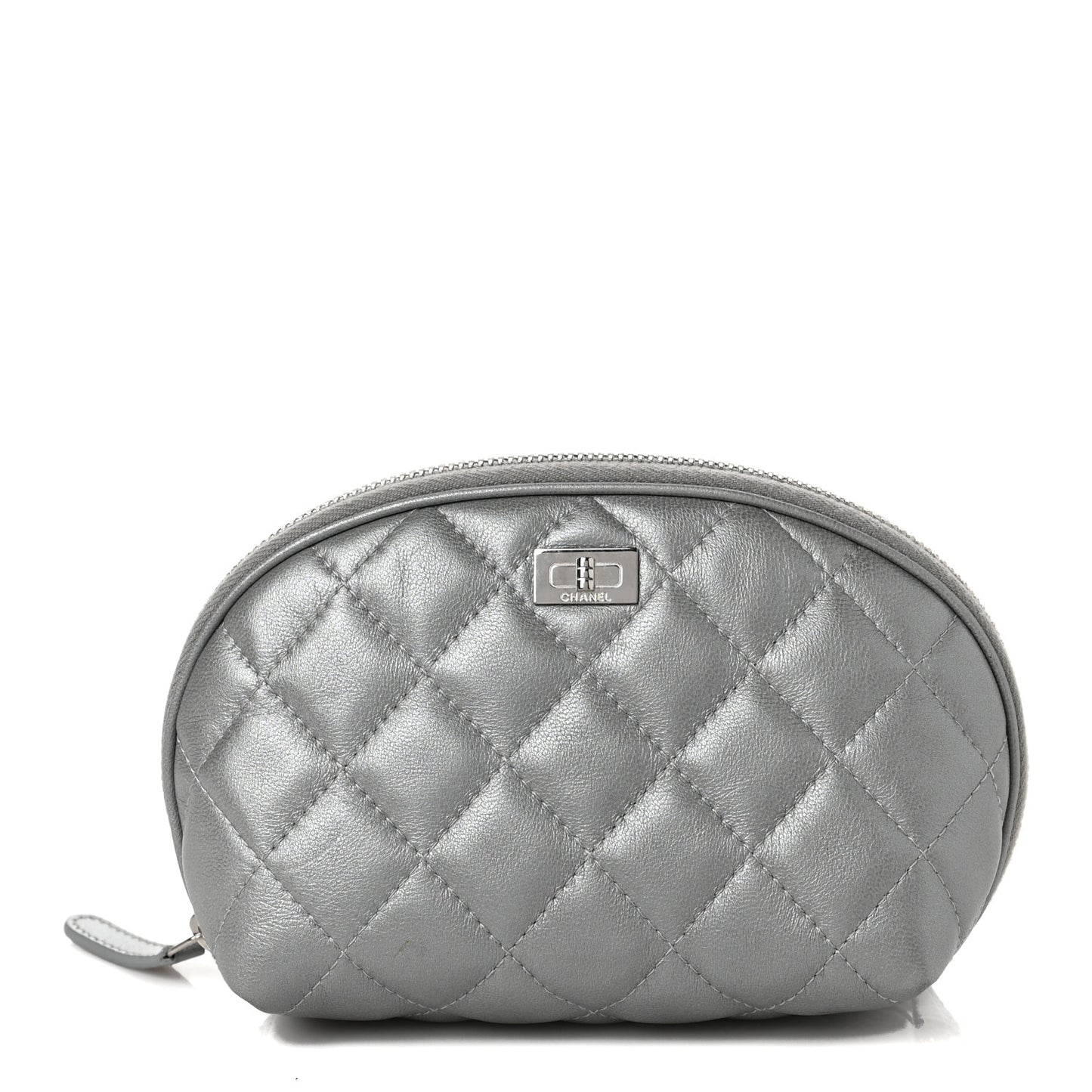 Metallic Lambskin Quilted Reissue Cosmetic Case Silver