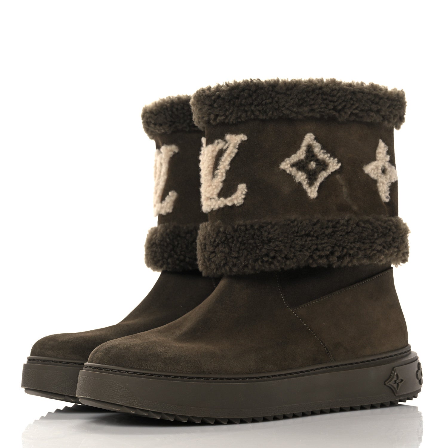 Louis Vuitton Suede Calfskin Shearling Snowdrop Flat Ankle Boot 41 Khaki 3 of 9