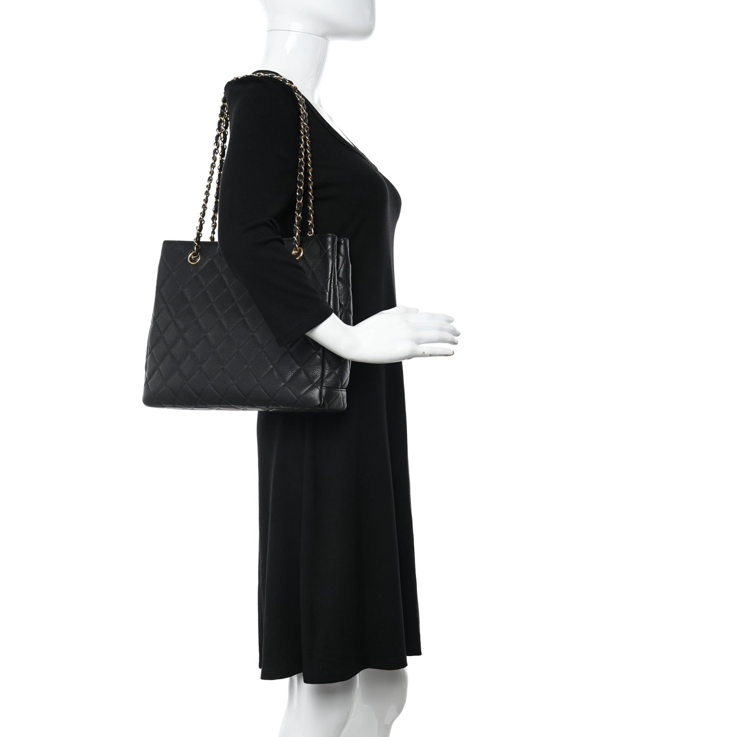 Caviar Quilted Shopper Tote Black