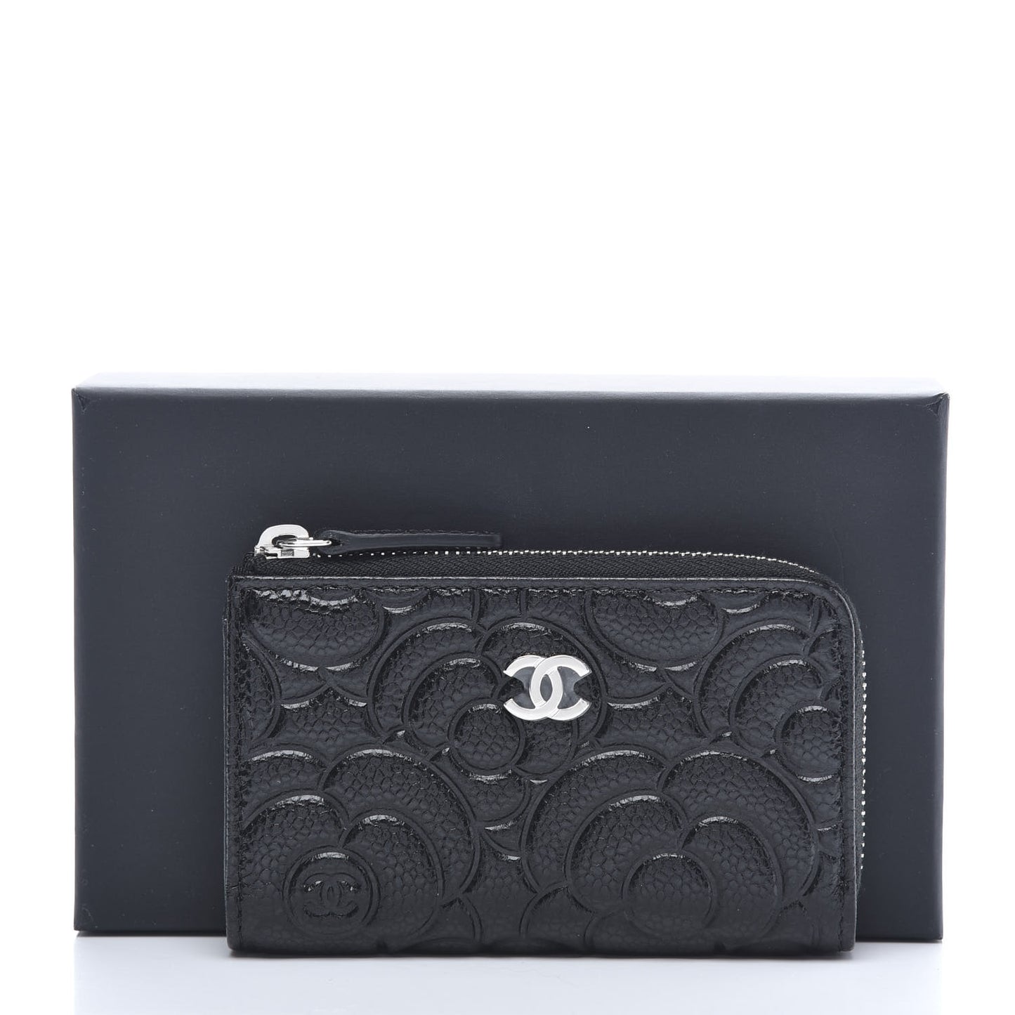 Caviar Camellia Embossed Key Holder Case Black