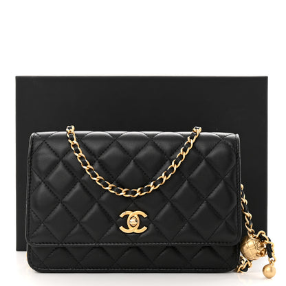 Chanel Lambskin Quilted Pearl Crush Wallet On Chain WOC Black 12 of 12