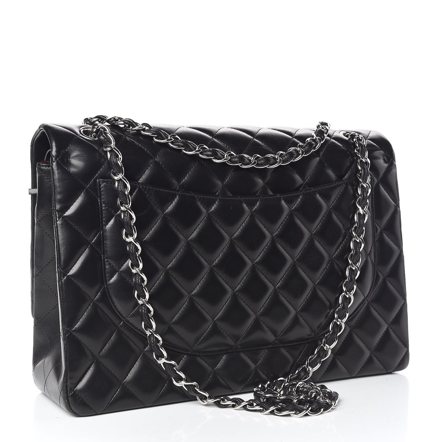 Lambskin Quilted Maxi Double Flap Black