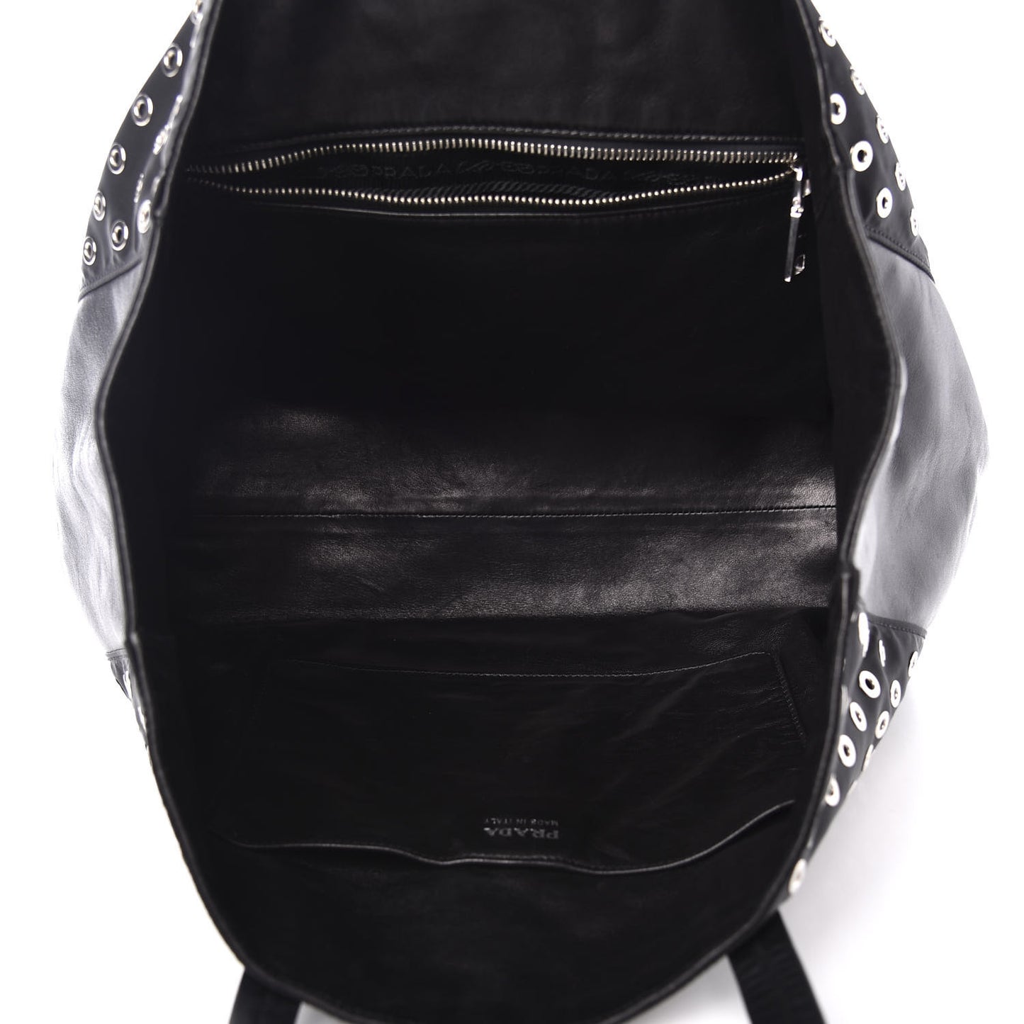 Tessuto Nylon Calfskin Grommet Tote Black