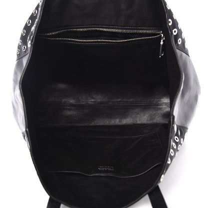 Prada Tessuto Nylon Calfskin Grommet Tote Black 4 of 12