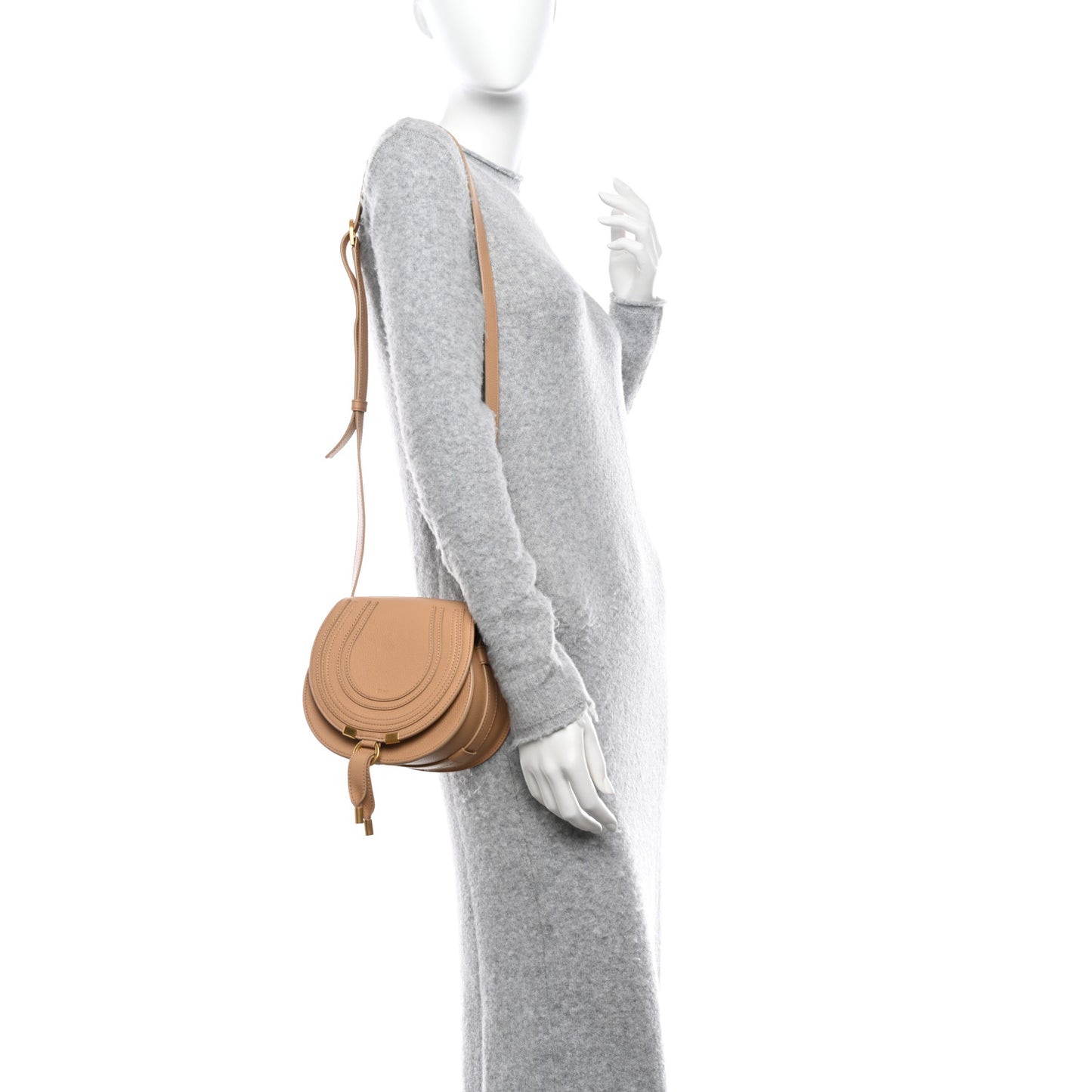 Grained Calfskin Small Marcie Saddle Bag Milky Brown