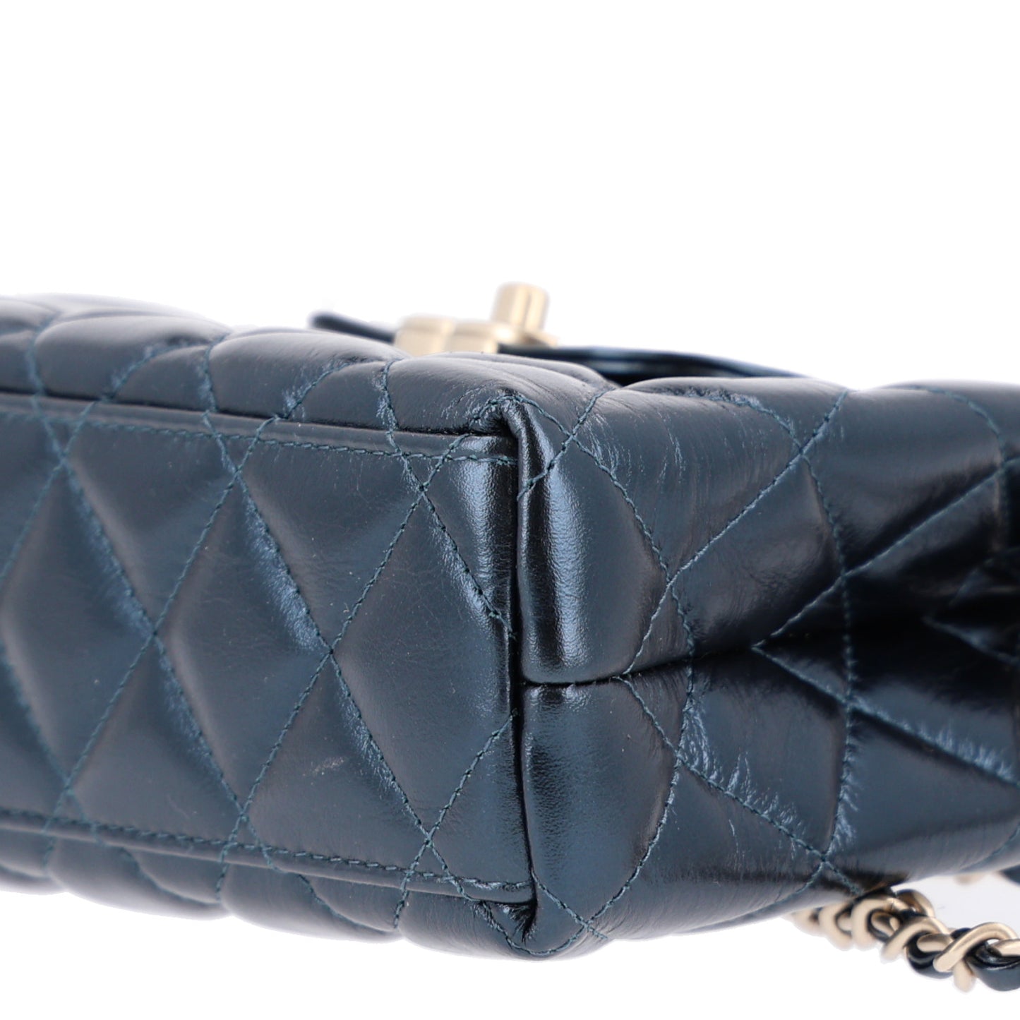Metallic Aged Calfskin Quilted Nano Kelly Shopper Navy