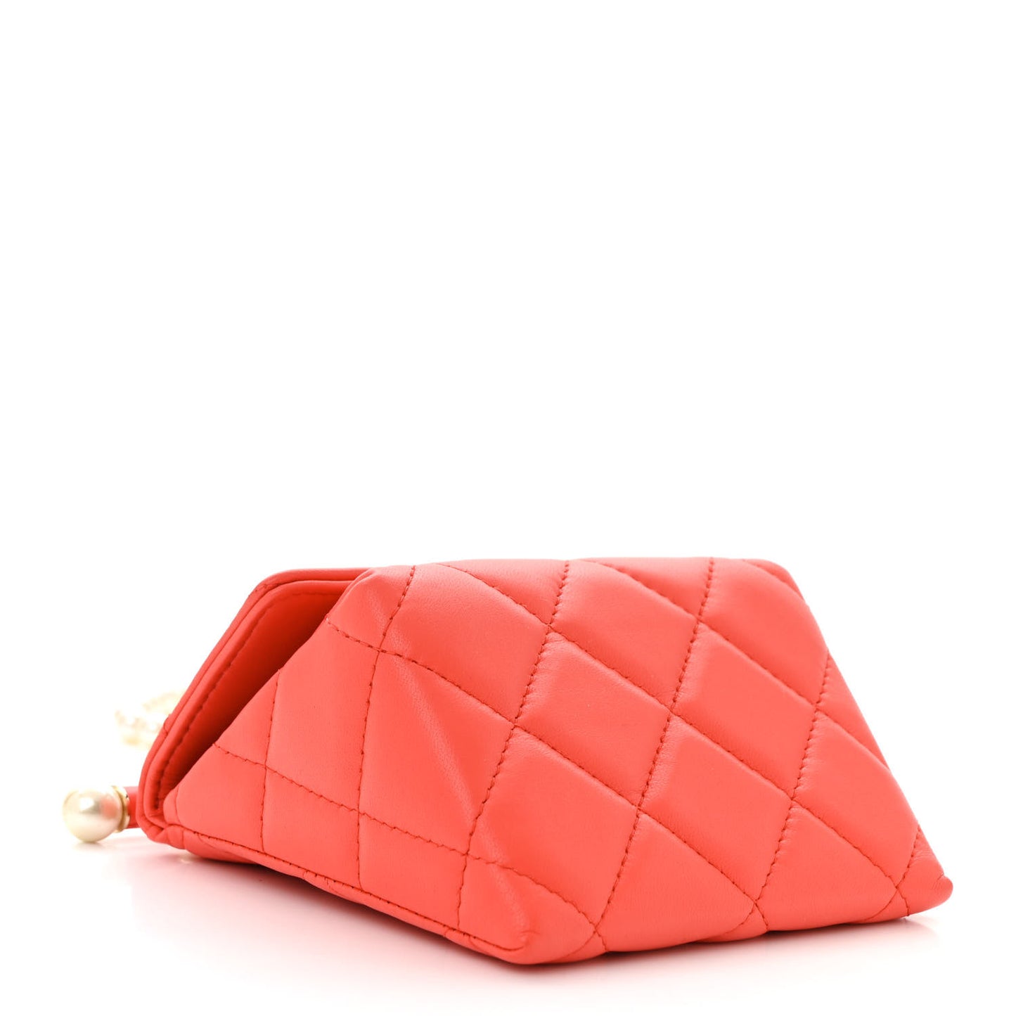 Lambskin Pearl Quilted Flap Clutch With Chain Coral