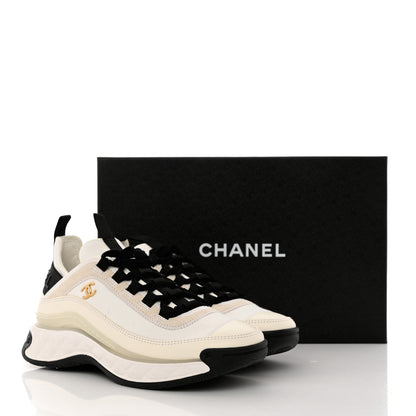 Chanel Velvet Calfskin Mixed Fibers CC Sneakers 37.5 Ivory Black 9 of 9