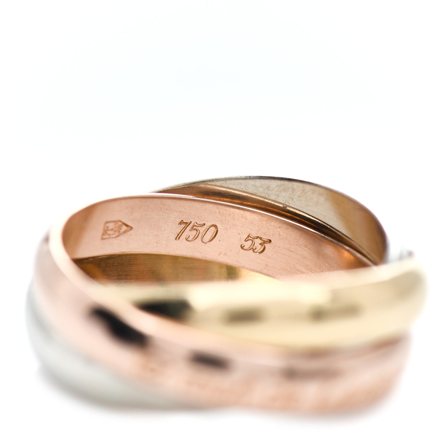 18K Pink Yellow White Gold Classic Les Must De Cartier Trinity Ring 53 6.25