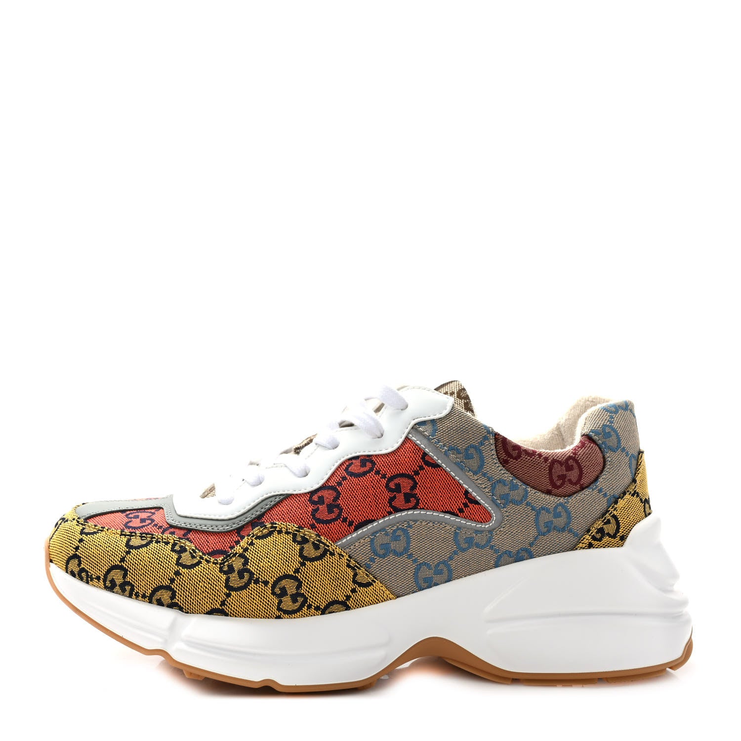 Gucci Monogram Multicolor Demetra Mens Rhyton Sneakers 8.5 Yellow Blue Great White Tabasco 1 of 9