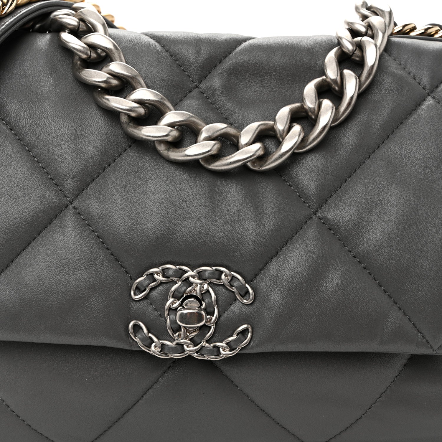 Chanel Lambskin Quilted Large Chanel 19 Flap Dark Grey 8 of 11