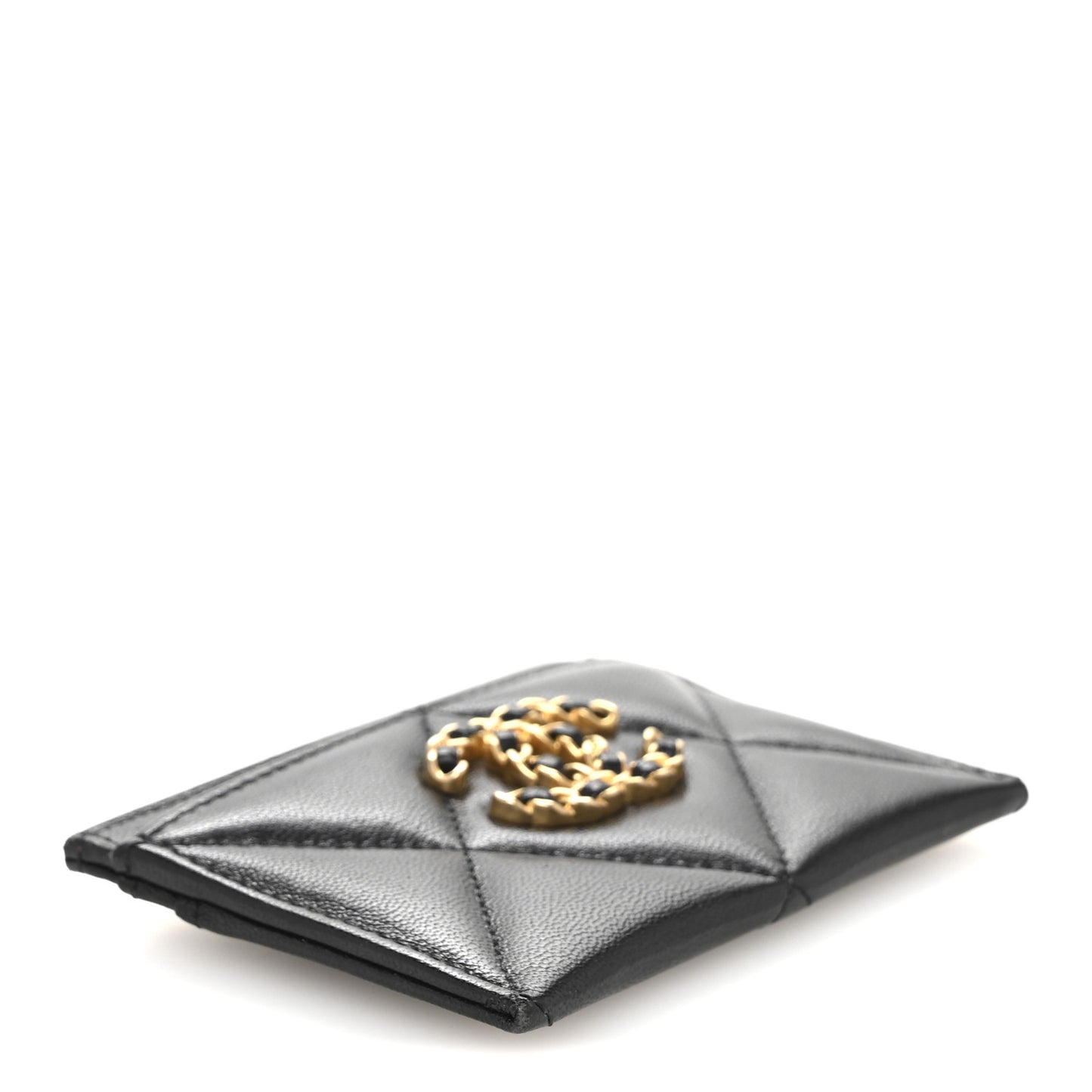 Lambskin Quilted Chanel 19 Card Holder Black