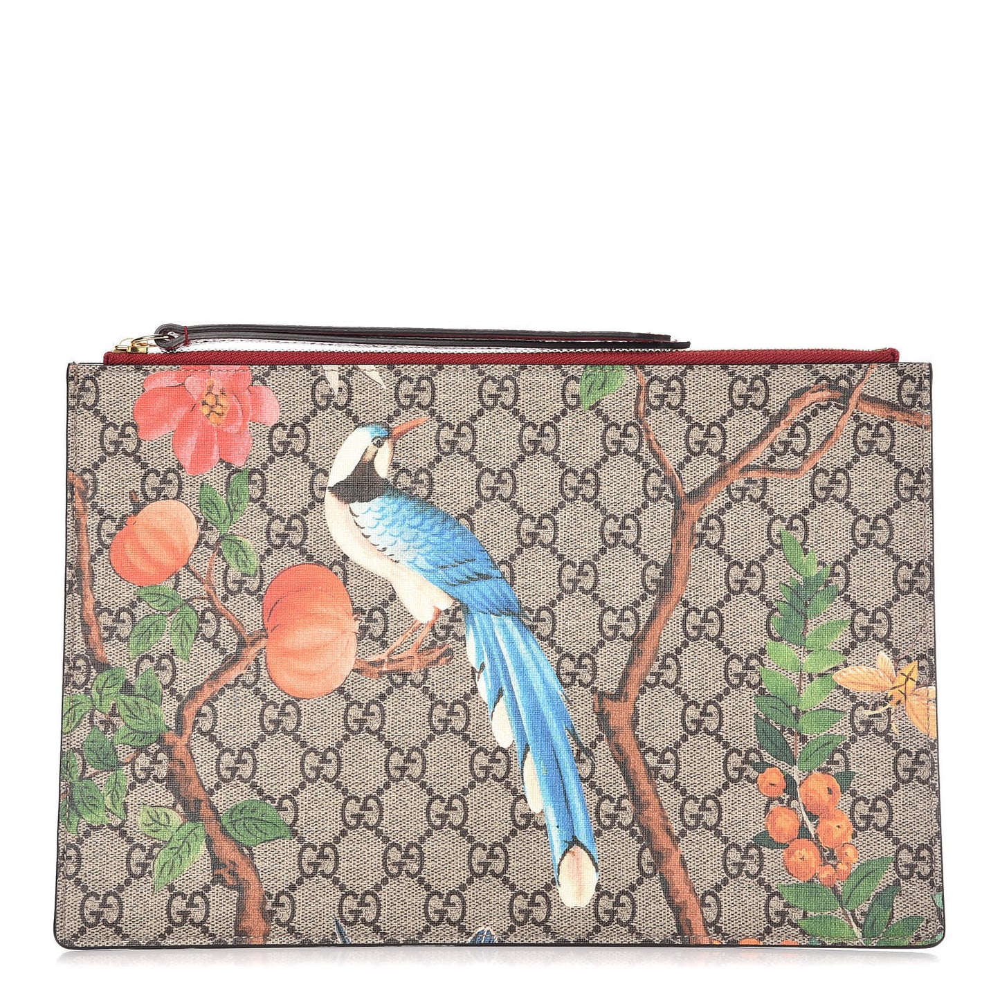 GG Supreme Monogram Tian Large Zip Pouch Beige Multicolor Red