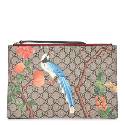 Gucci GG Supreme Monogram Tian Large Zip Pouch Beige Multicolor Red 1 of 8