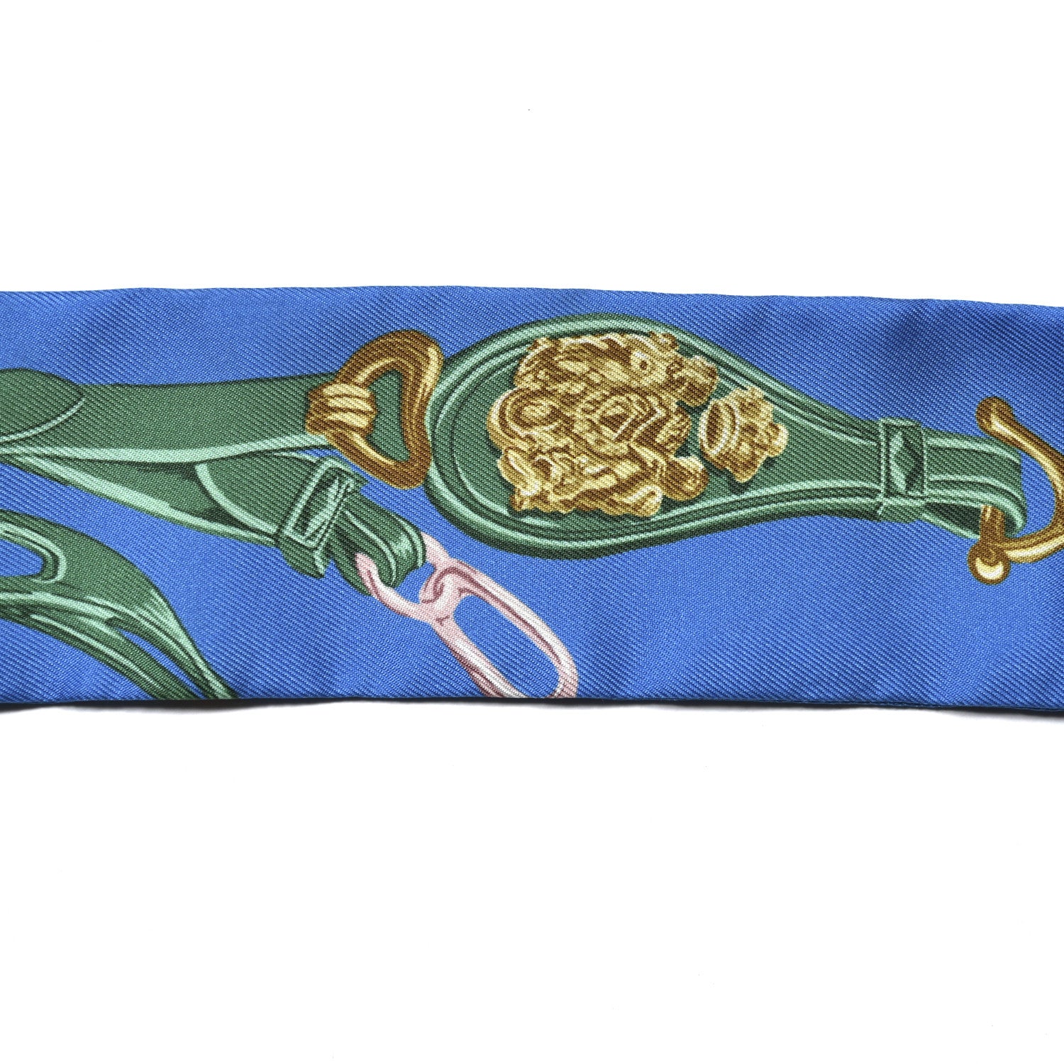 Hermes Silk Brides De Gala Applique Pique Twilly Bleu Azur Vert Gold 4 of 4