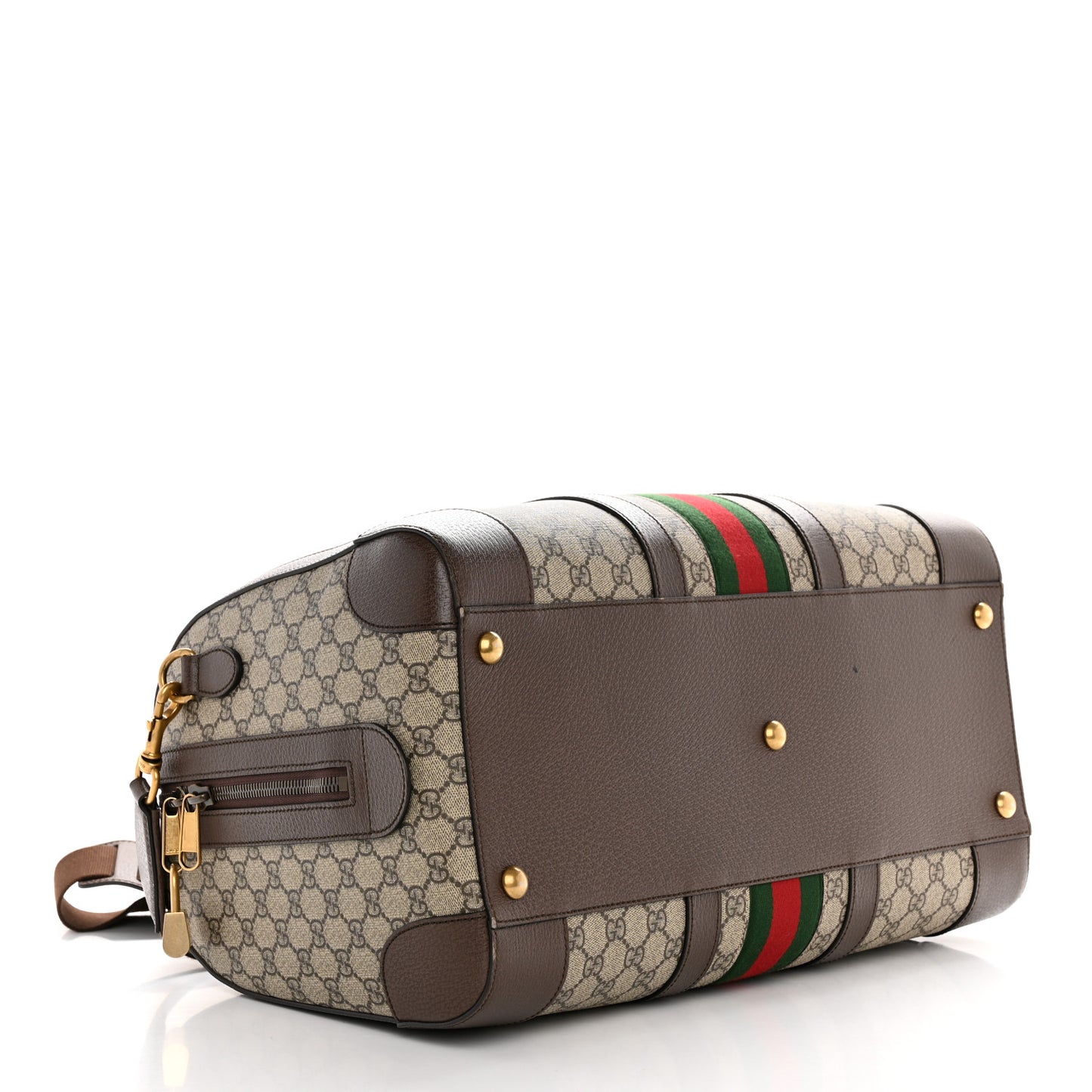 GG Supreme Monogram Textured Dollar Calfskin Web Medium Savoy Duffle Bag Beige Ebony New Acero
