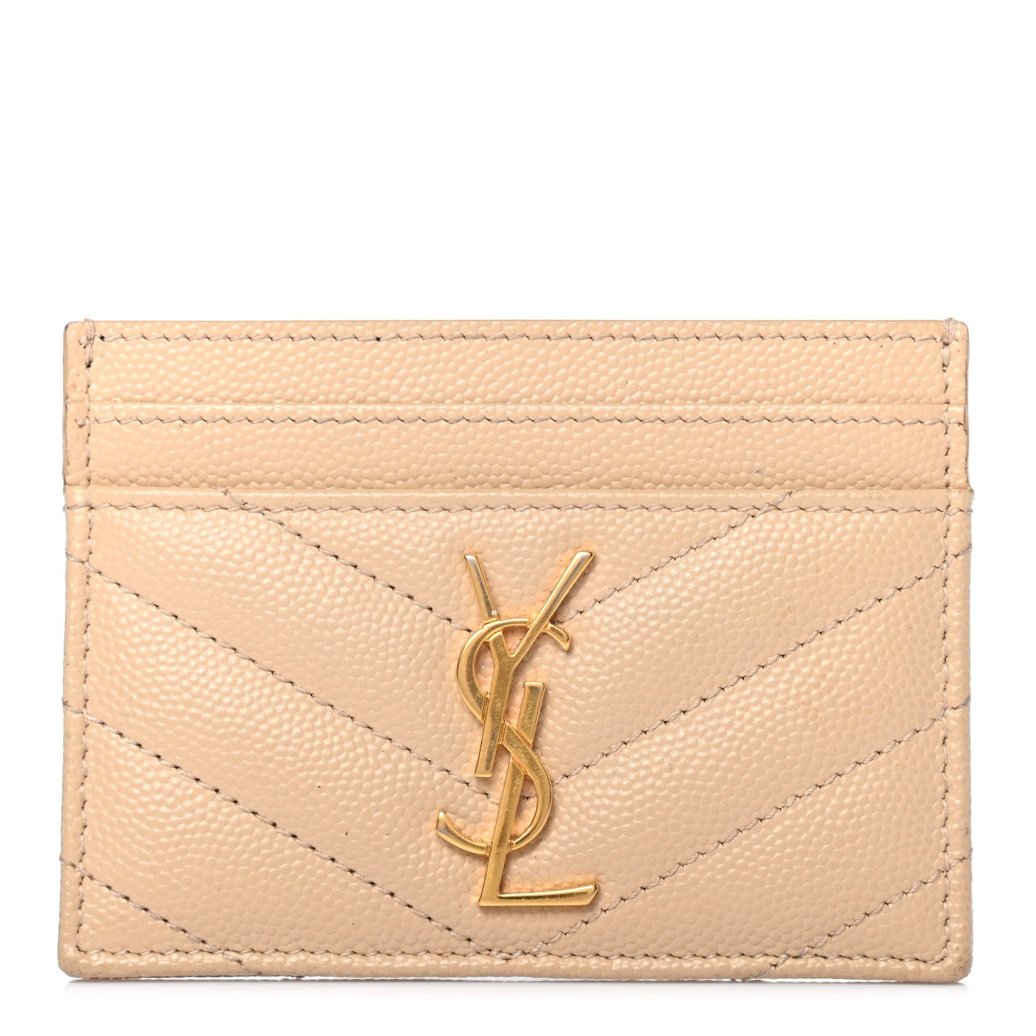 Saint Laurent Grain De Poudre Matelasse Chevron Monogram Credit Card Case Nude Powder 1 of 7